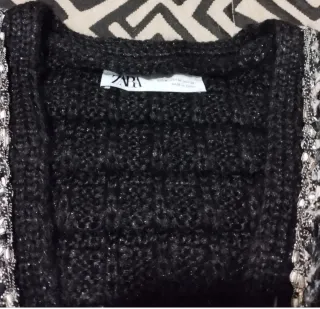 Chaleco Zara Tweed Negro y Plateado