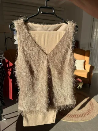 Conjunto Cortefiel Top y Pantalón Beige