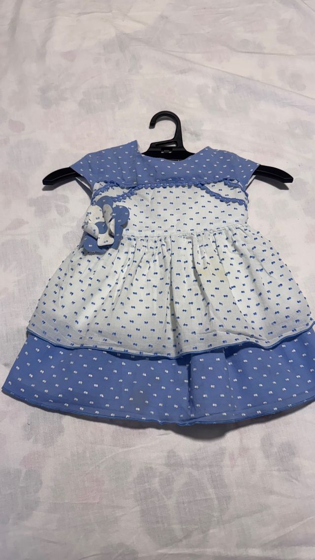 Vestido niña celebración azul y blanco, 2 años