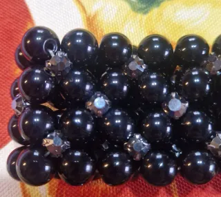 2 Braccialetti Donna Perle Nere Farfalla Rosa