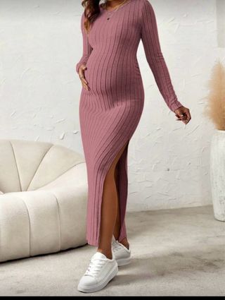 Vestido premamá rosa canalé