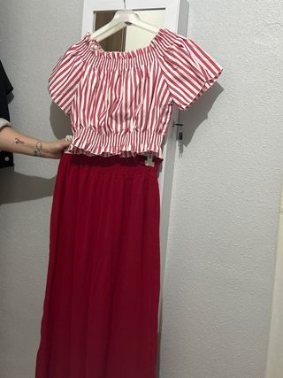 Conjunto Top y Pantalón Rayas Rojas