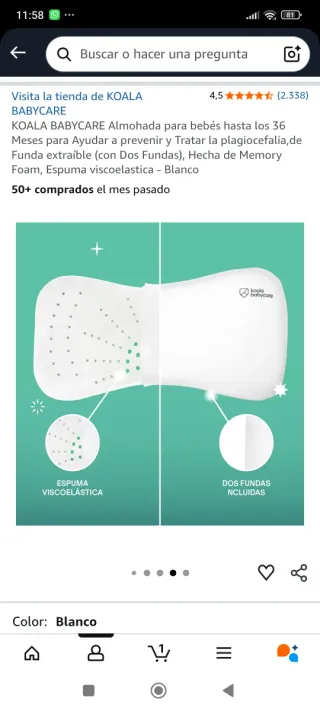 Almohada bebé Koala Babycare con dos fundas