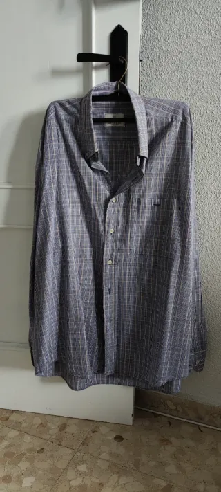 Camisa de cuadros azul y gris, manga larga