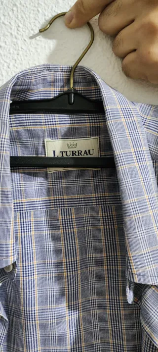 Camisa de cuadros azul y gris, manga larga