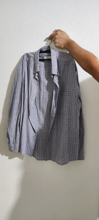 Camisa de cuadros azul y gris, manga larga