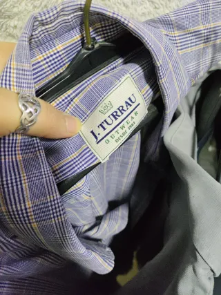 Camisa de cuadros azul y gris, manga larga