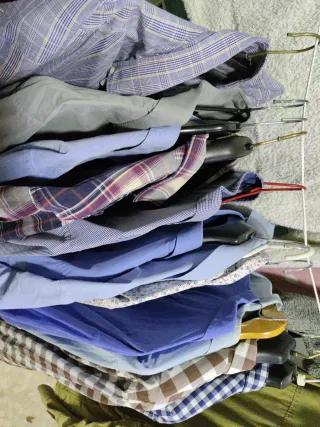 Camisa de cuadros azul y gris, manga larga