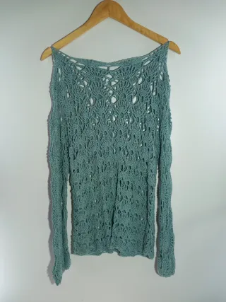 Jersey Vintage Crochet Azul Petróleo