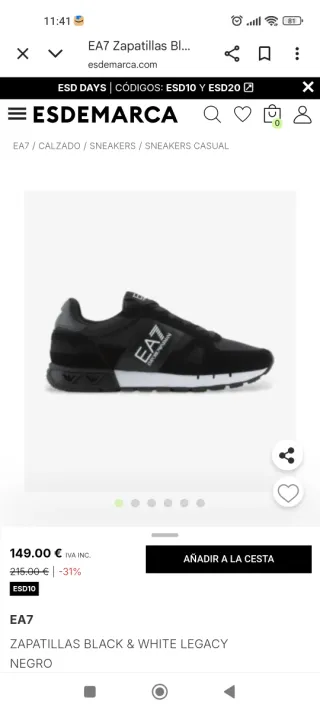 Zapatillas Emporio Armani Talla 45 Negras