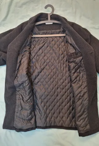 Abrigo chaquetón cruzado de paño gris oscuro