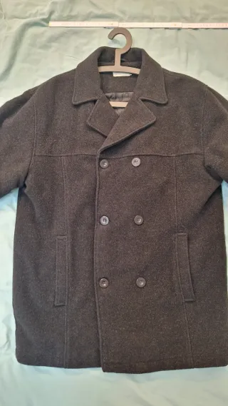 Abrigo chaquetón cruzado de paño gris oscuro