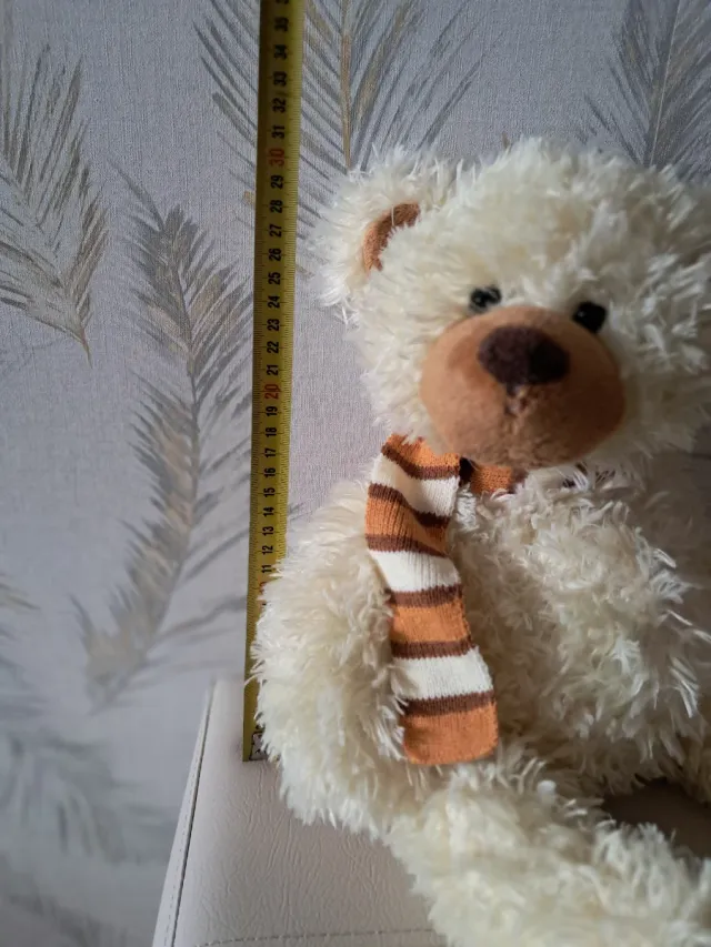 Oso de peluche, color beige con bufanda, 30 cm