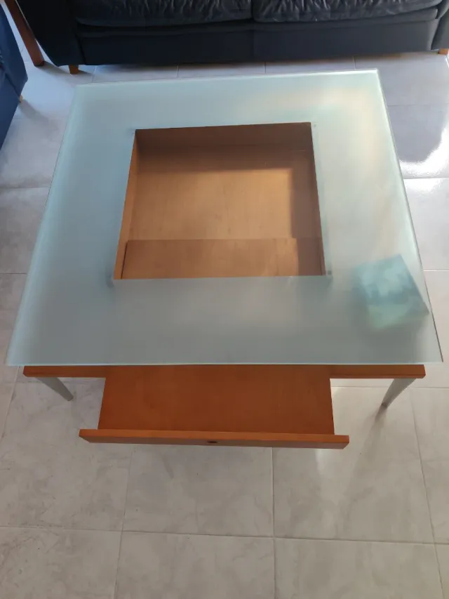 Mesa centro madera y cristal diseño