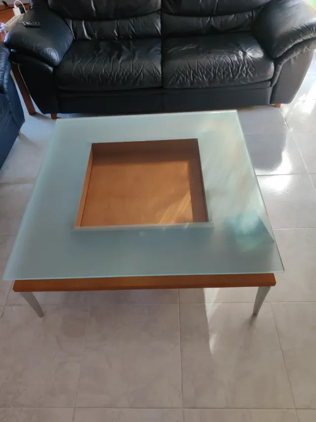 Mesa centro madera y cristal diseño