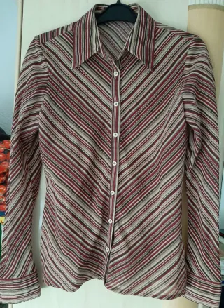 Camisa entallada mujer rayas marrones y burdeos