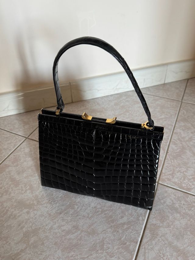 Borsa vintage pelle coccodrillo nera