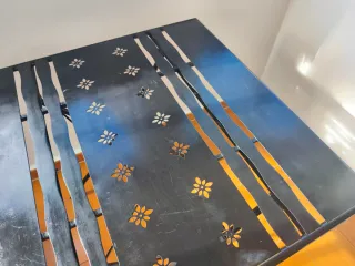 Mesa y 4 sillas de hierro forjado plegables