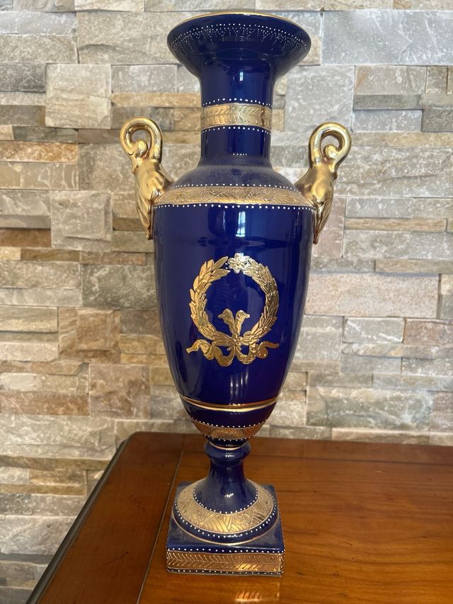 Juego de 2 Ánforas de Porcelana Azul y Dorada