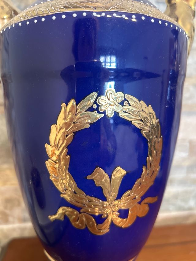 Juego de 2 Ánforas de Porcelana Azul y Dorada