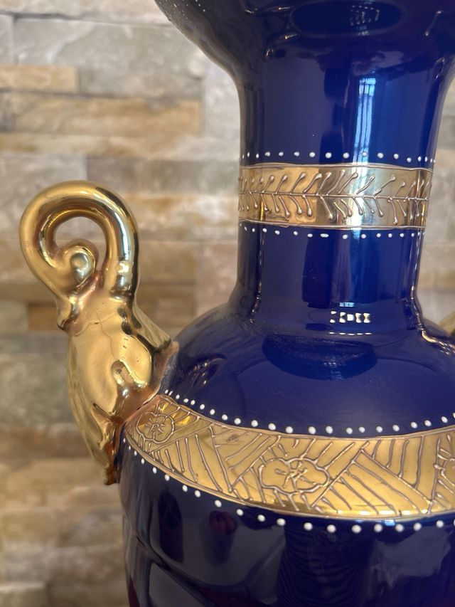 Juego de 2 Ánforas de Porcelana Azul y Dorada