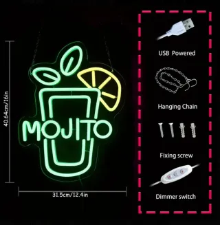 Lampada Neon LED Mojito Verde e Giallo