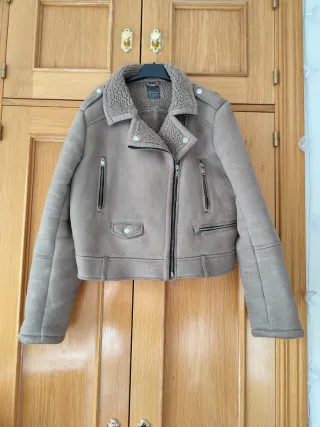 Chaqueta Aviador Piel Sintética Beige