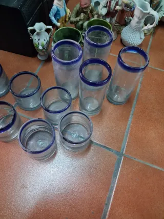 Vasos Vintage Cristal Azul Transparente