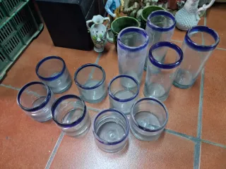 Vasos Vintage Cristal Azul Transparente