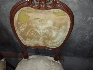 Conjunto 6 sillas vintage madera y tela