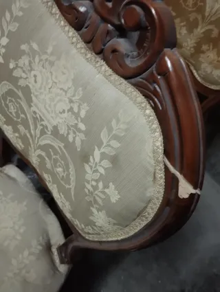 Conjunto 6 sillas vintage madera y tela