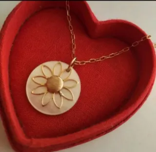 Cadena y Colgante Oro  18k.750 Nácar Flor