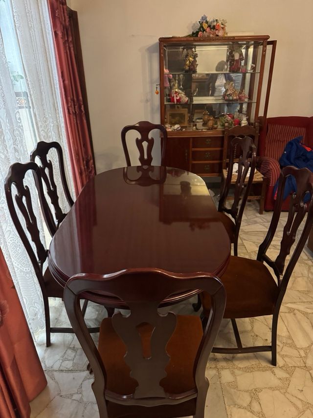 Mesa extensible MADERA 1.65m(hasta 2,40m)+6 sillas