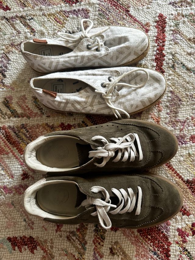 Tenis casuales beige y verde oliva