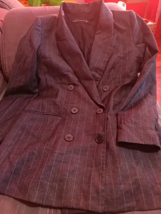 Americana Zara Mujer Raya Gris Talla XL