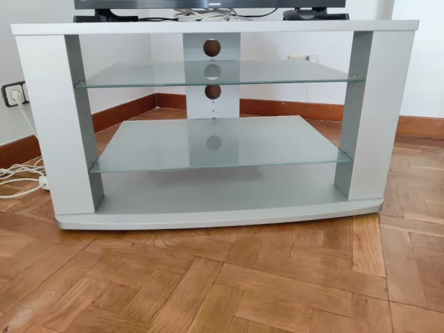 Mesa para TV gris cristal y metal