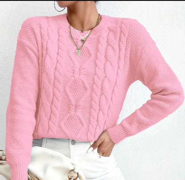 Jersey punto trenzado mujer rosa