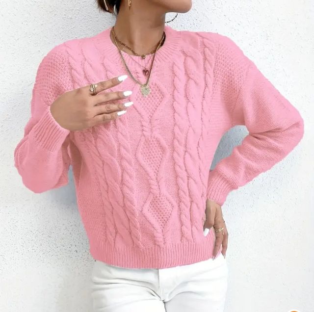 Jersey punto trenzado mujer rosa