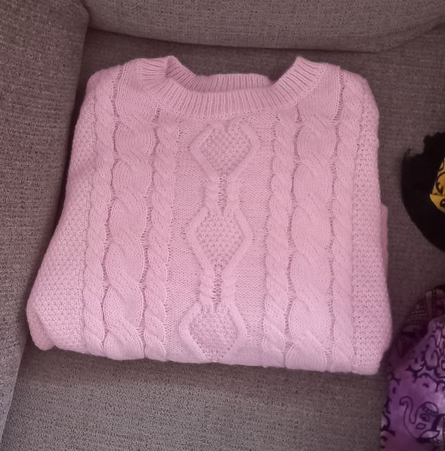 Jersey punto trenzado mujer rosa