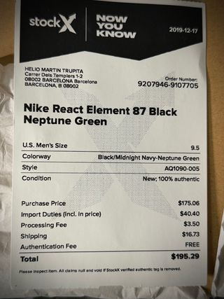 Nike React Element 87 Negro/Verde 43 EUR