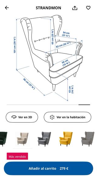 Sillón orejero STRANDMON IKEA gris-beige