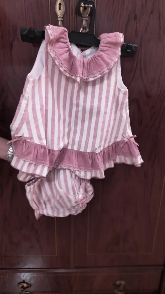 Conjunto Vestido y Braguita Niña Rayas Rosas