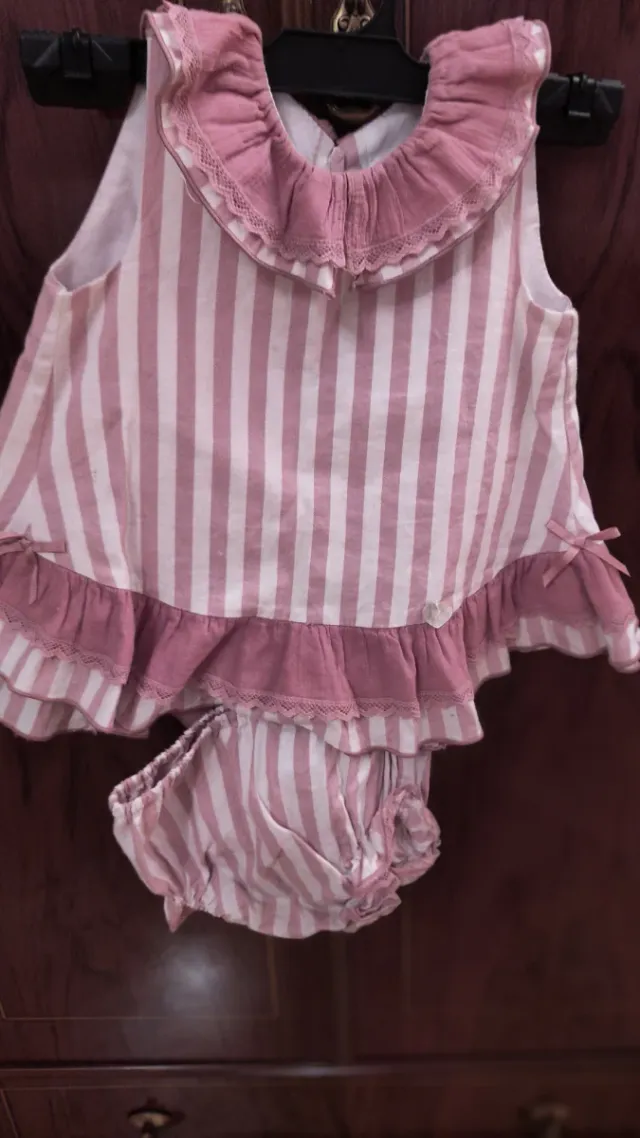 Conjunto Vestido y Braguita Niña Rayas Rosas