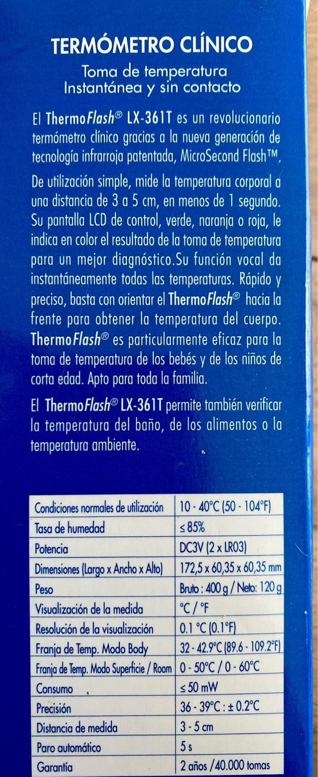 Termómetro ThermoFlash LX-361T sin contacto