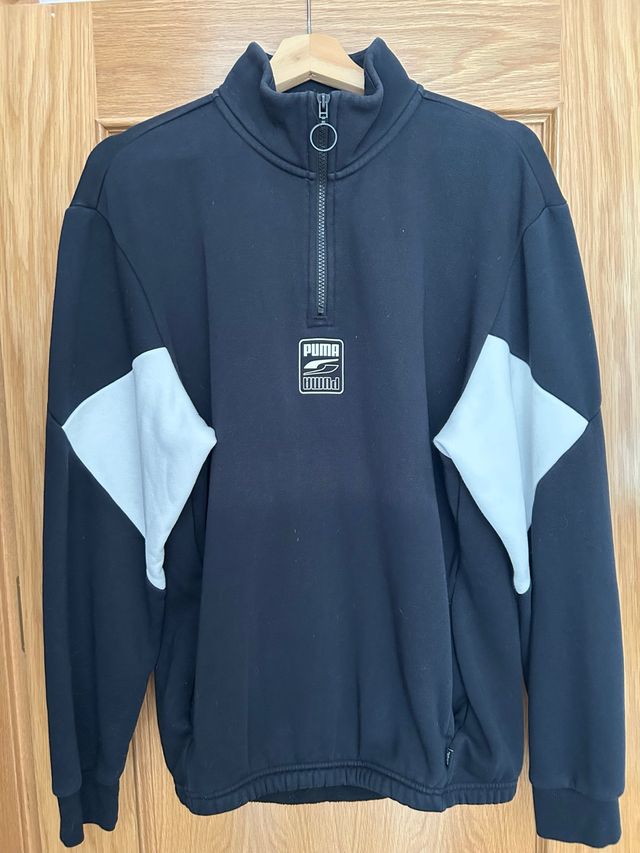 Sudadera Puma Negra y Blanca Media Cremallera
