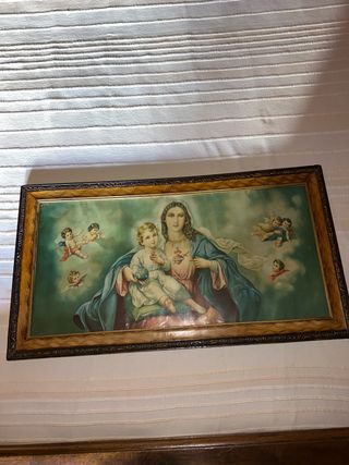 Antiguo cuadro Virgen con Niño y ángeles