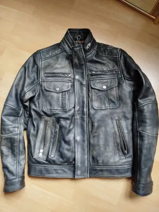 Chaqueta Cuero Aviatrix Negra/Gris