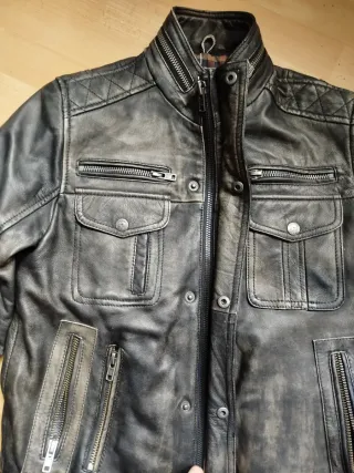 Chaqueta Cuero Aviatrix Negra/Gris