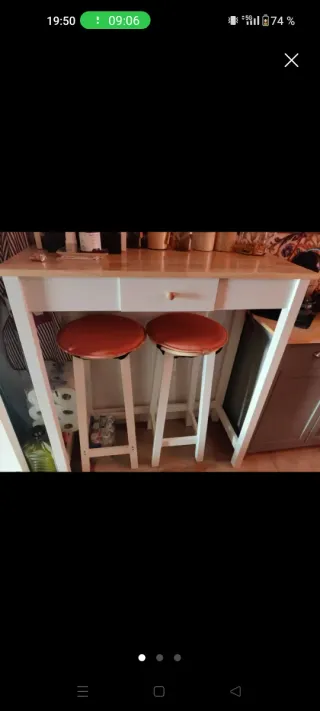 Mesa alta cocina con 2 taburetes