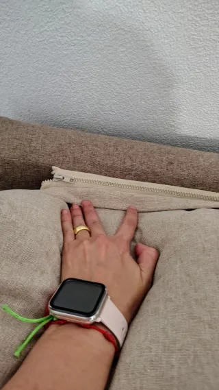 Sofá 3 plazas tela beige y marrón